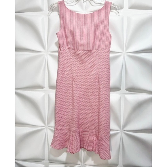 Ann Taylor LOFT Sz 2P 2 P Pink Linen Bld Empire Waist Peplum Hem Dress Y2K Vtg - Picture 4 of 4